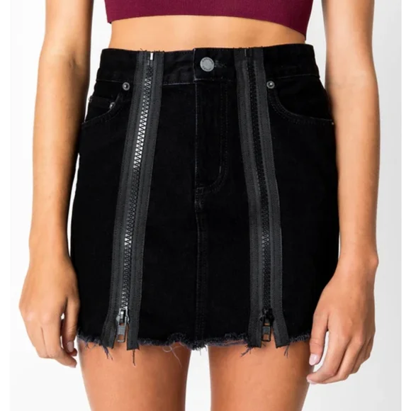 Black Colin Carmar Los Angeles Double Zip-Up Jean Skirt - Picture 2 of 13